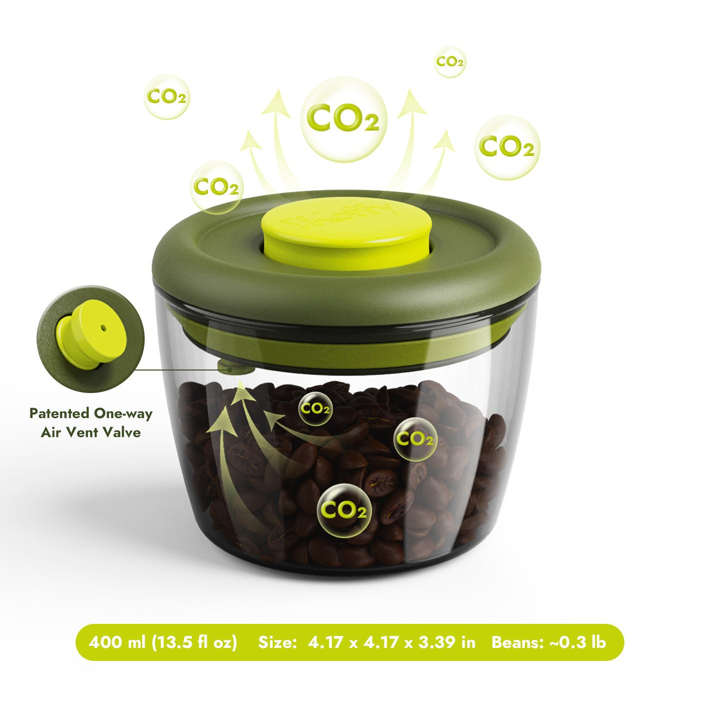 iKoffy Tea Coffee Sugar Canister 400ml/12.5oz – Compact size, ideal for storing small amounts of coffee, tea, or sugar.