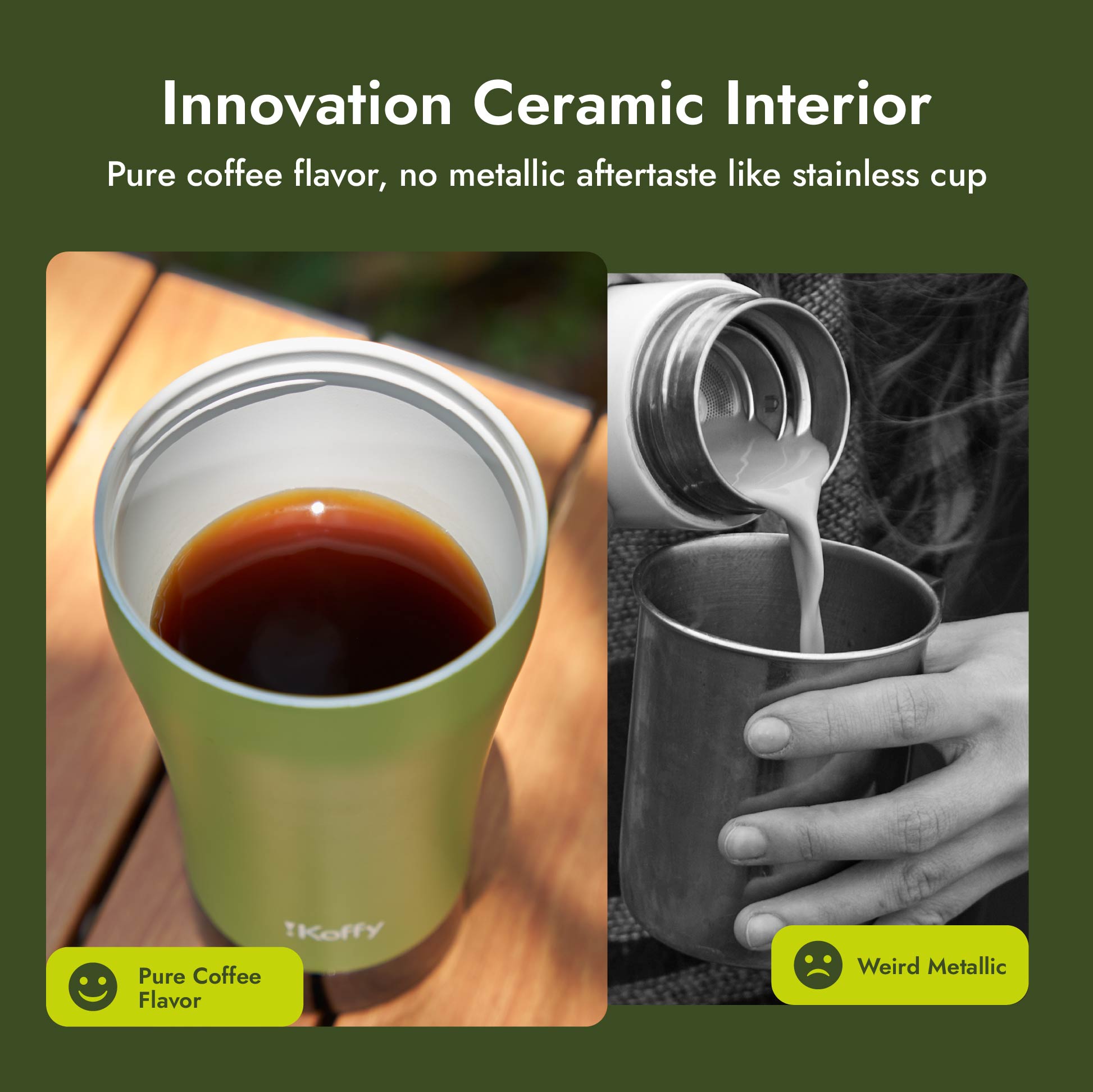 Ceramic-coated interior of GoBrew coffee brewing cup, preserving coffee's authentic taste without metallic aftertaste.