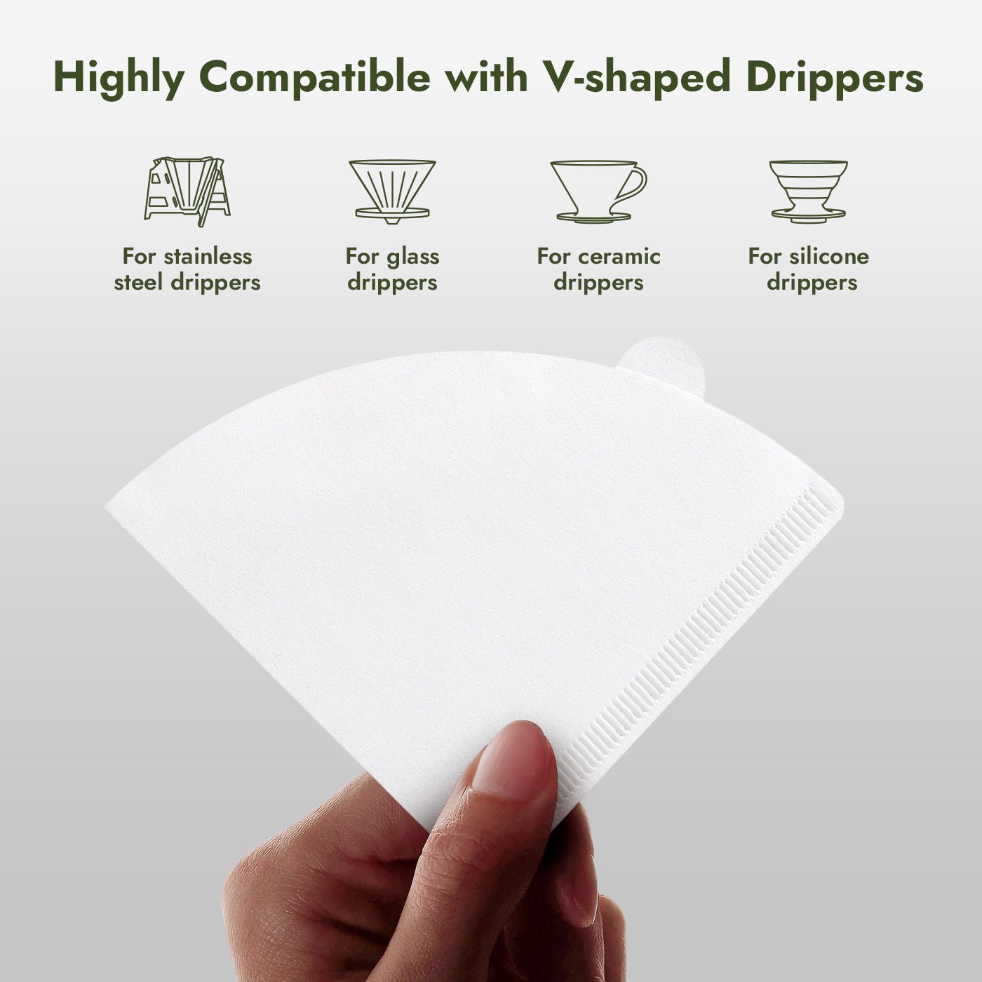 iKoffy coffee paper filter, highly compatible with stainless steel, glass, and ceramic V-shaped coffee drippers