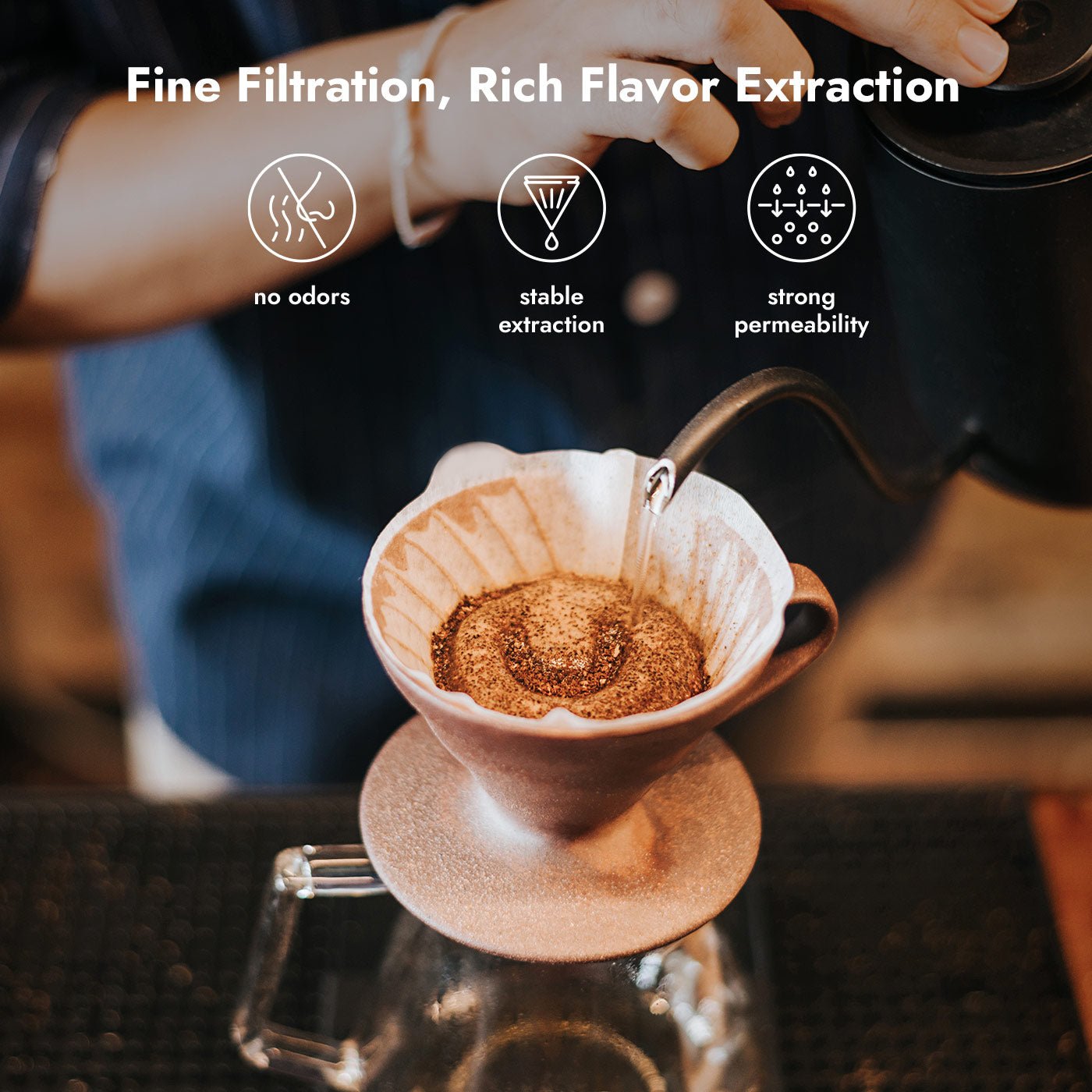 iKoffy pour over coffee filter for fine filtration and rich flavor extraction, ensuring no odors and stable extraction