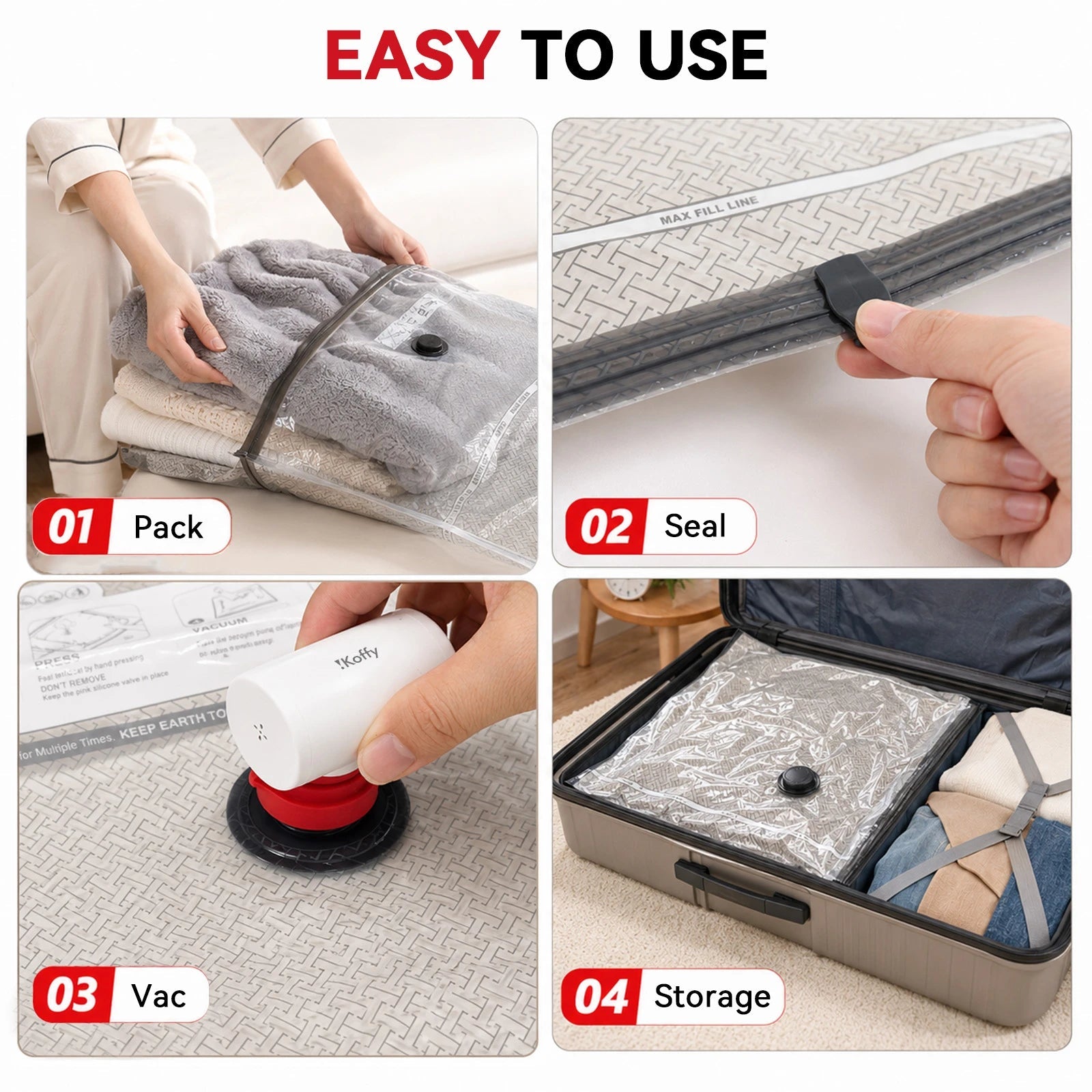 Ikoffy VacGo Travel Vacuum Storage Bag Kit