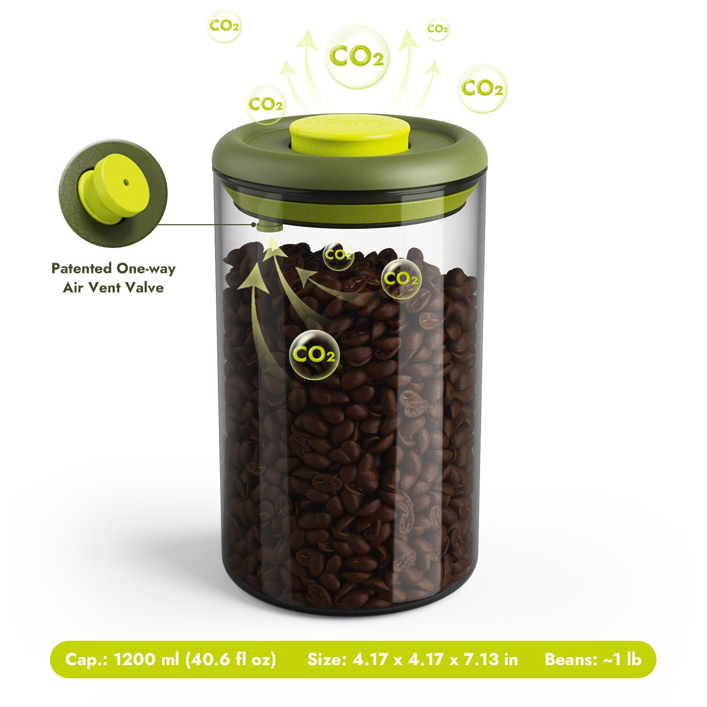 iKoffy FreshGuard Coffee Canister 1200ml - Large capacity canister designed for bulk storage of coffee, tea, nuts, and other pantry essentials.