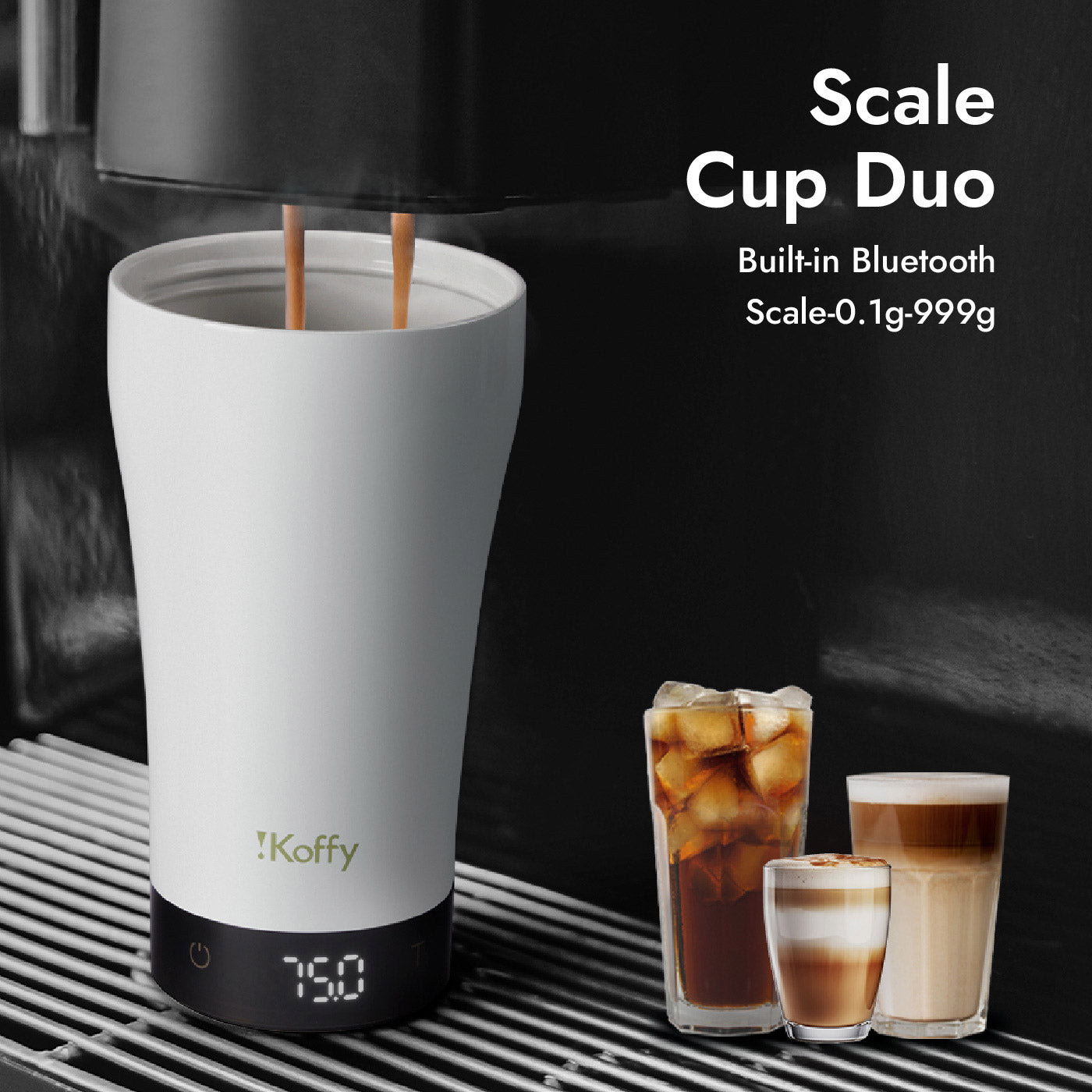 GoBrew portable smart coffee brewing cup with built-in scale for precision brewing.