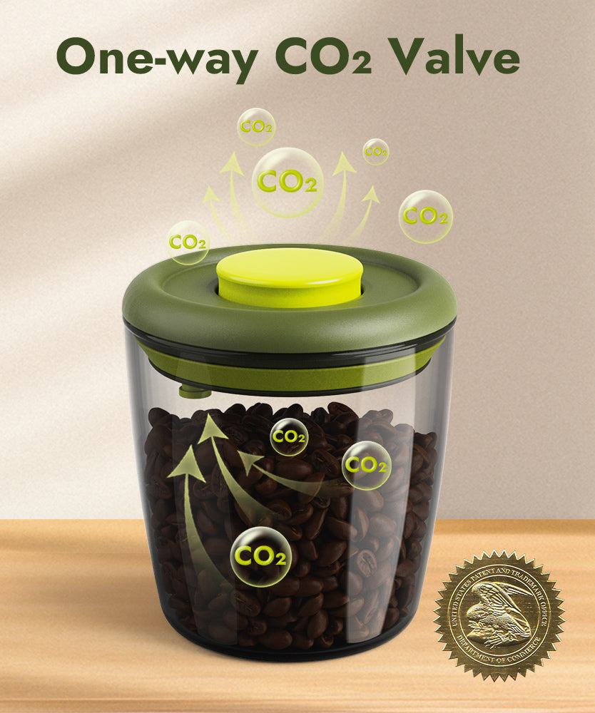 Airtight Coffee Container with One-Way Valve Releasing CO2 for Maximum Freshness