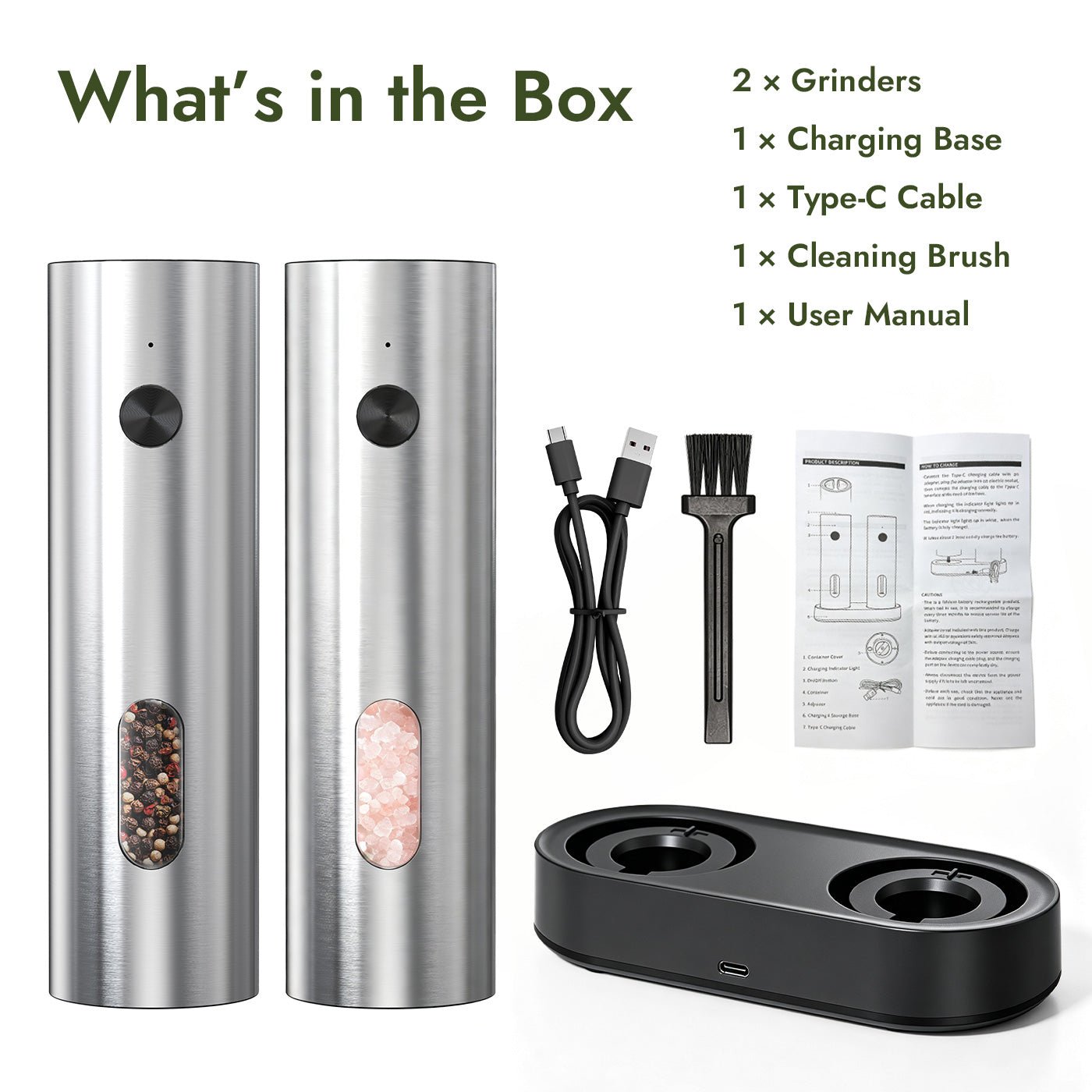 Electric Salt and Pepper Grinder Set
