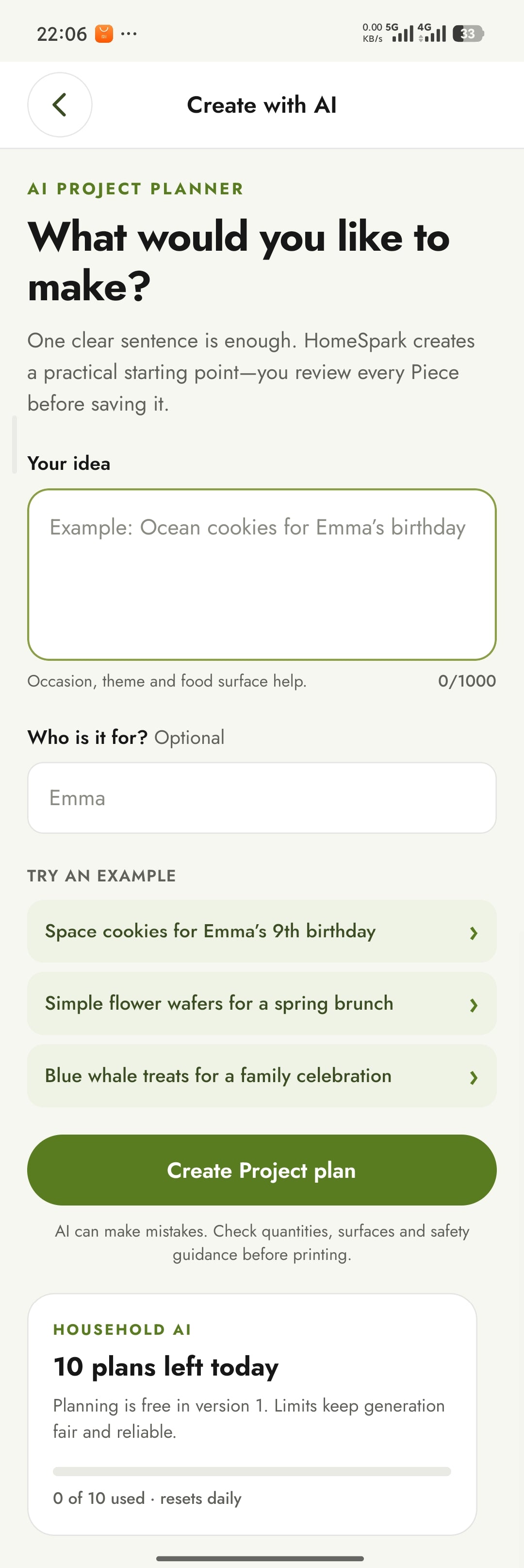 HomeSpark Describe Occasion AI creative mode