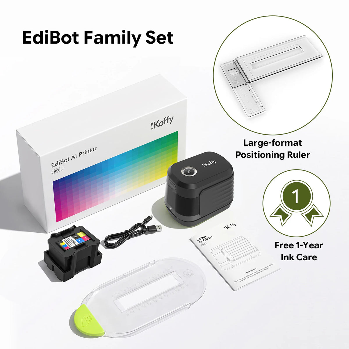 iKoffy EdiBot Family Set in black with packaging and accessories
