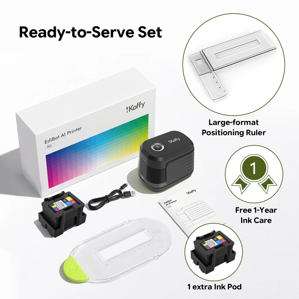 iKoffy EdiBot Ready-to-Serve Set in black with packaging and accessories