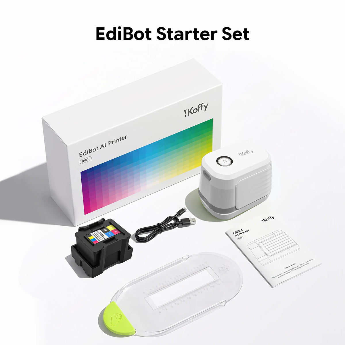 iKoffy EdiBot Starter Set in white with packaging and accessories