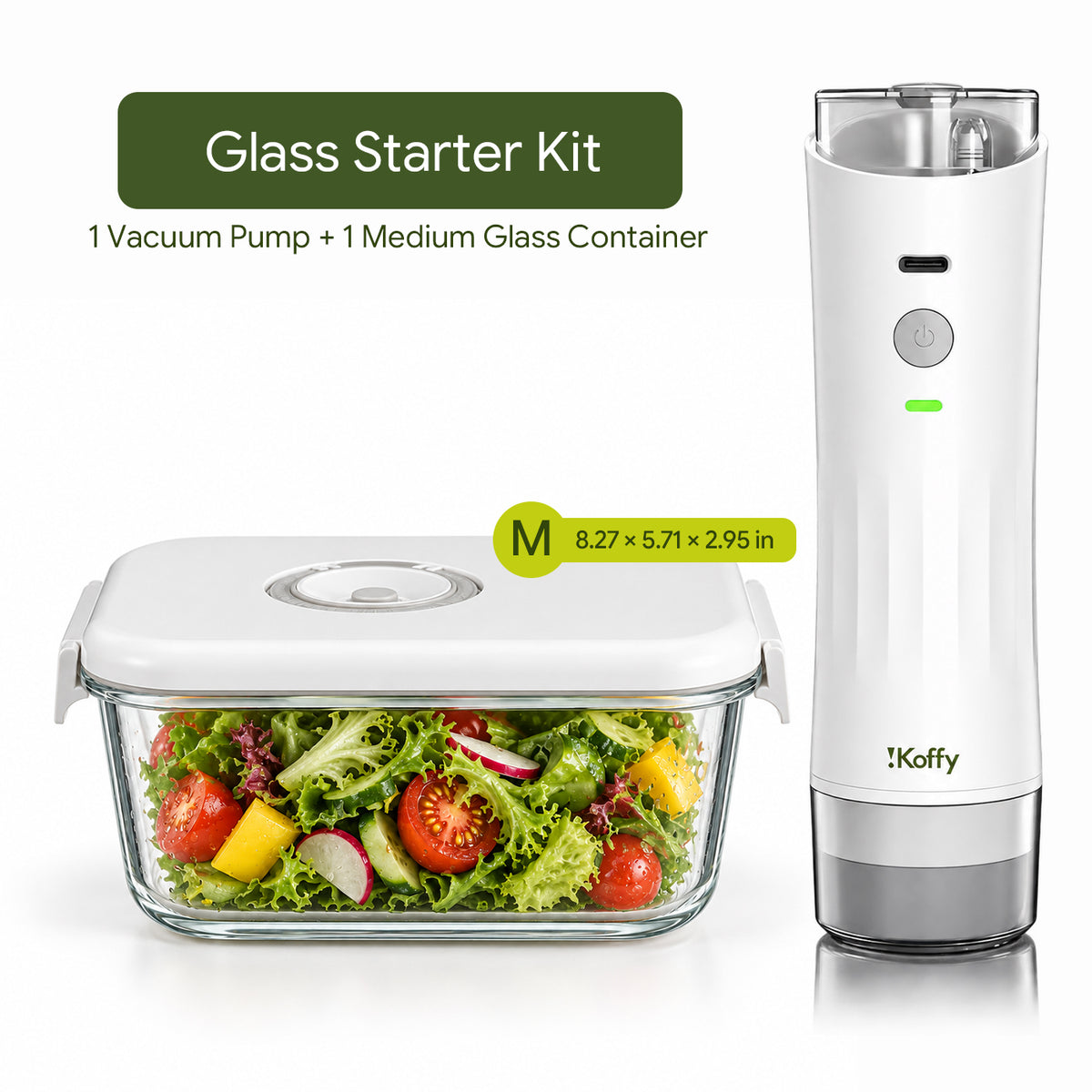 Glass Starter Kit: one HydroSeal vacuum pump and one 1040mL glass container