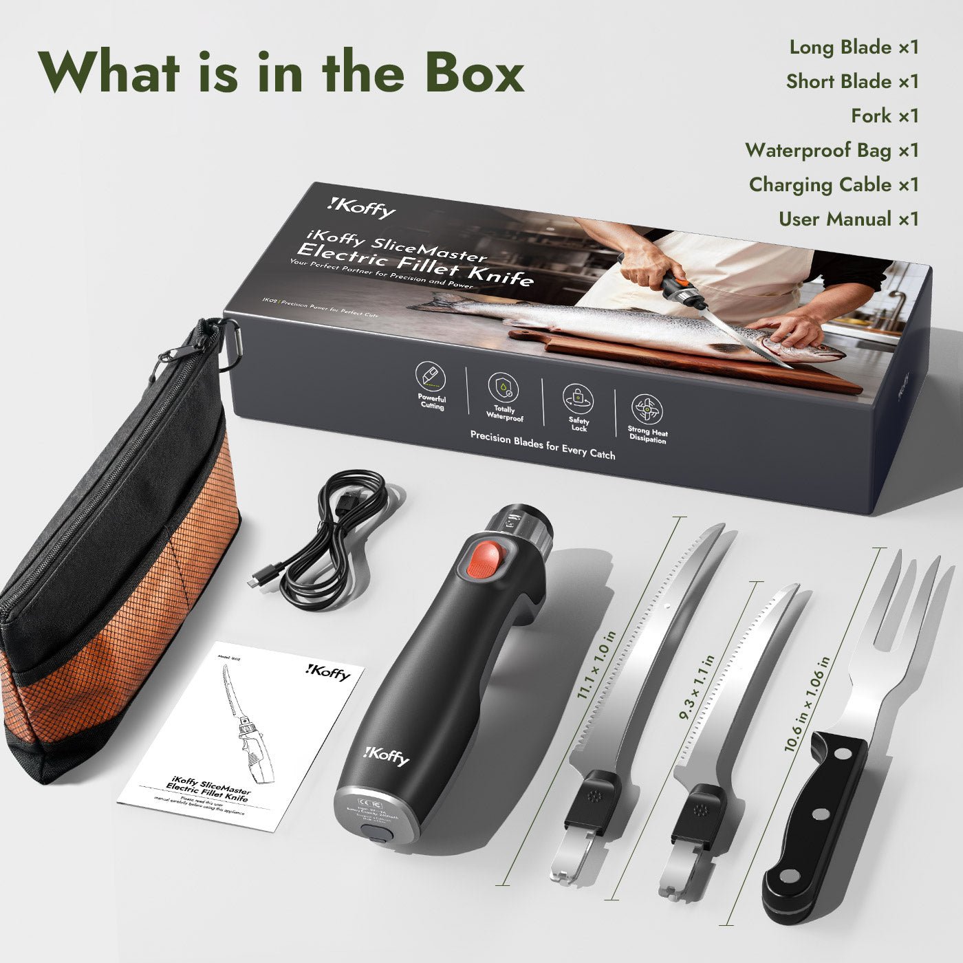 iKoffy SliceMaster Electric Fillet Knife – Waterproof 45W Cordless