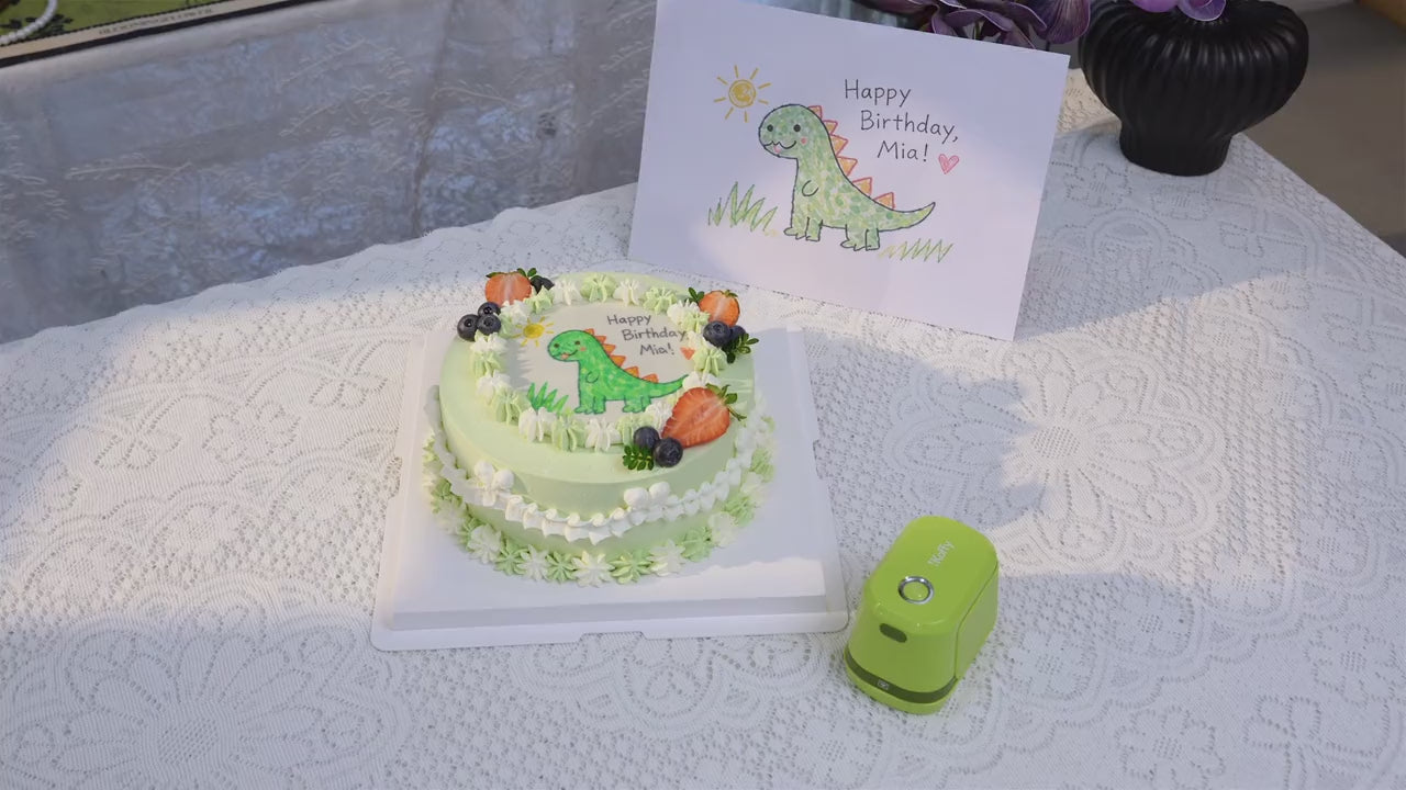EdiBot complete food printing demonstration with dinosaur birthday cake.