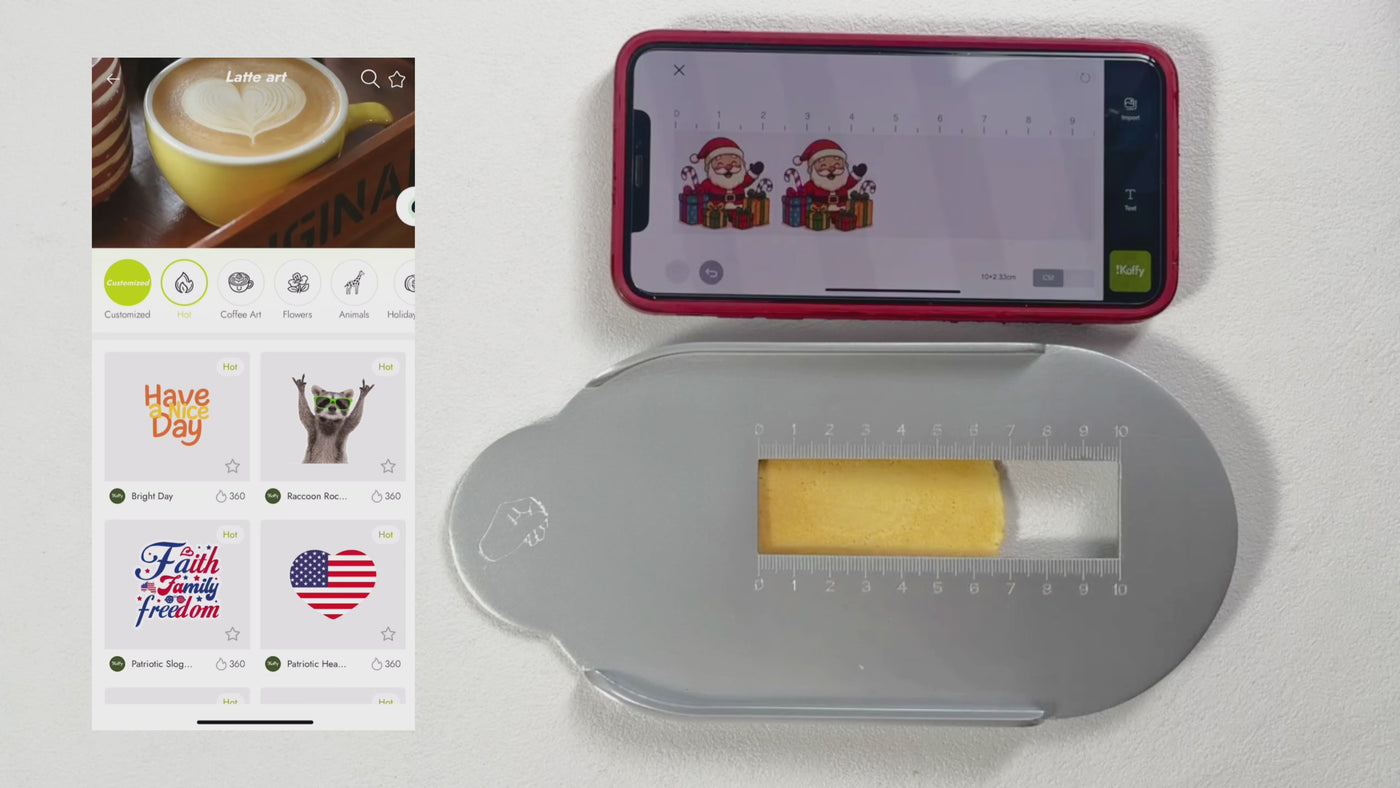 Demonstration of iKoffy EdiBot printing an AI-generated edible design – from image creation to final print on food.