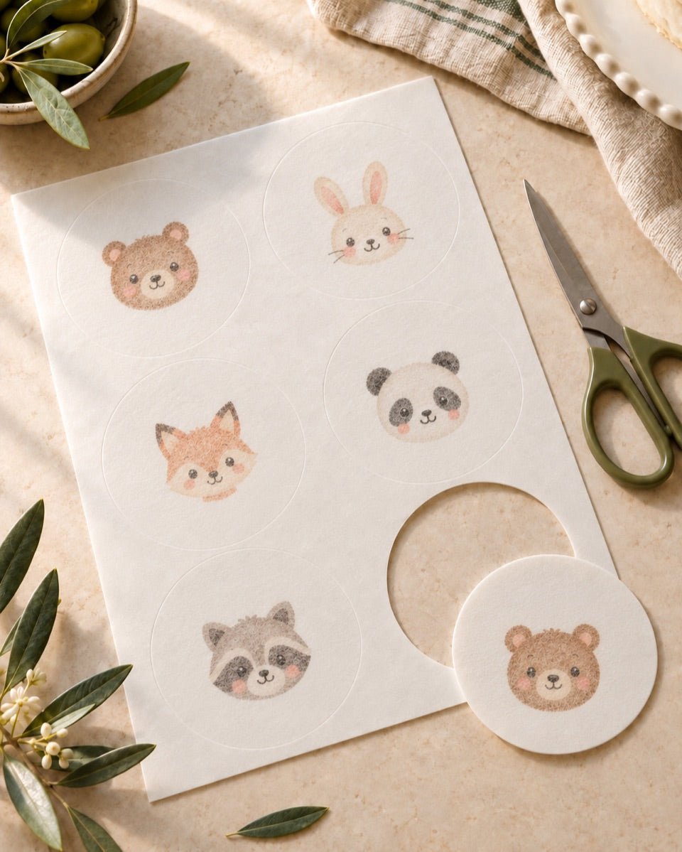 AI-generated concept of woodland cartoon animal faces printed on an edible icing sheet.